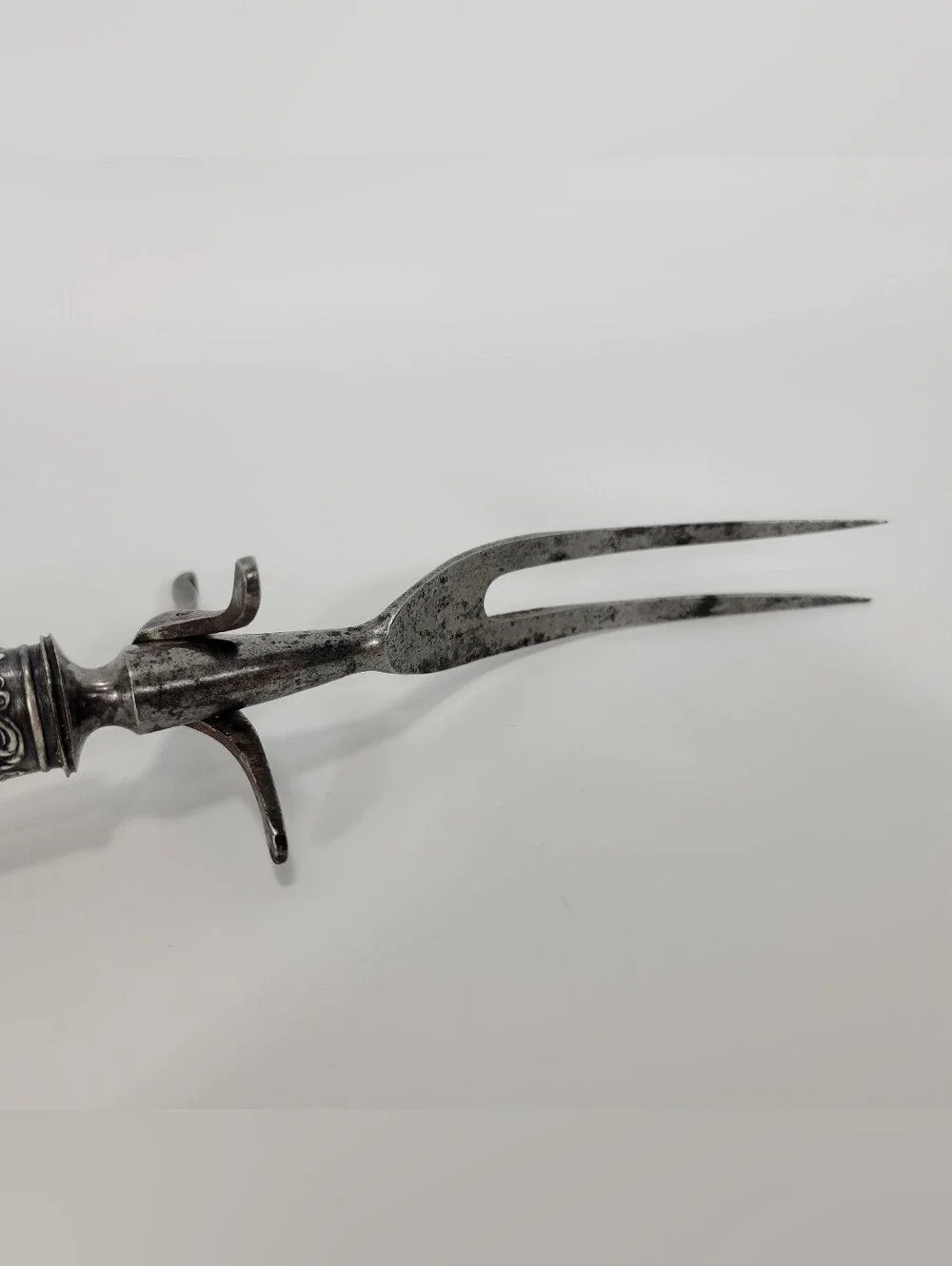 Vintage Sterling Silver Antler Handle Carving Serving Fork Meat Utensil Antique